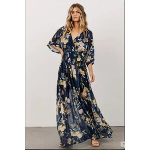 Baltic Born Kia Kimono Maxi Dress Navy Floral XL Bump Friendly Wedding Guest